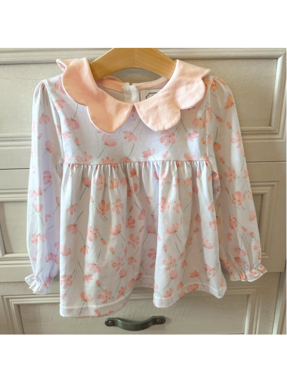Sweet Peach Smocks pink floral long sleeve dress with peter pan collar #floral #